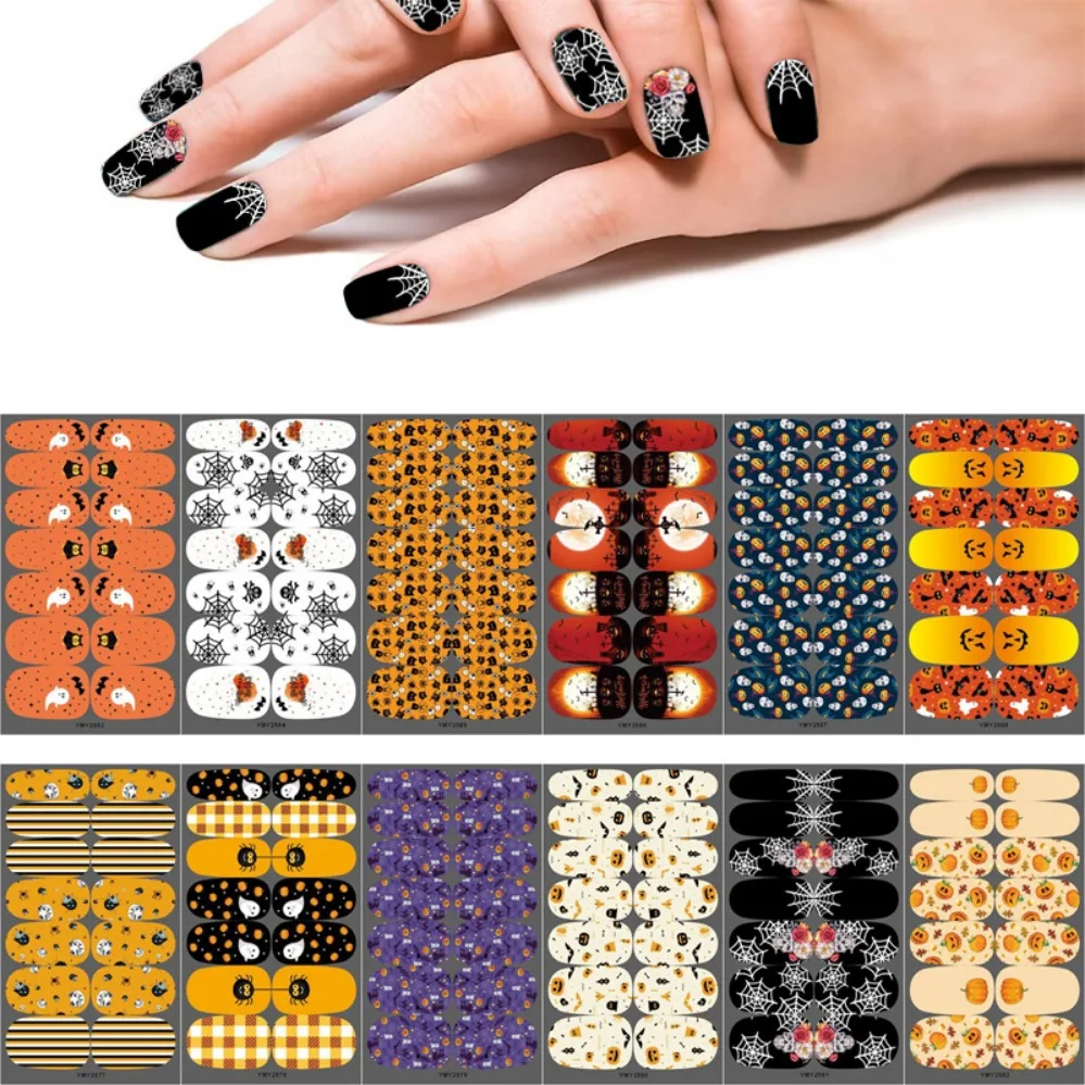 14pcs Halloween dark nail sticker art full nails stickers skull nail decal decoration