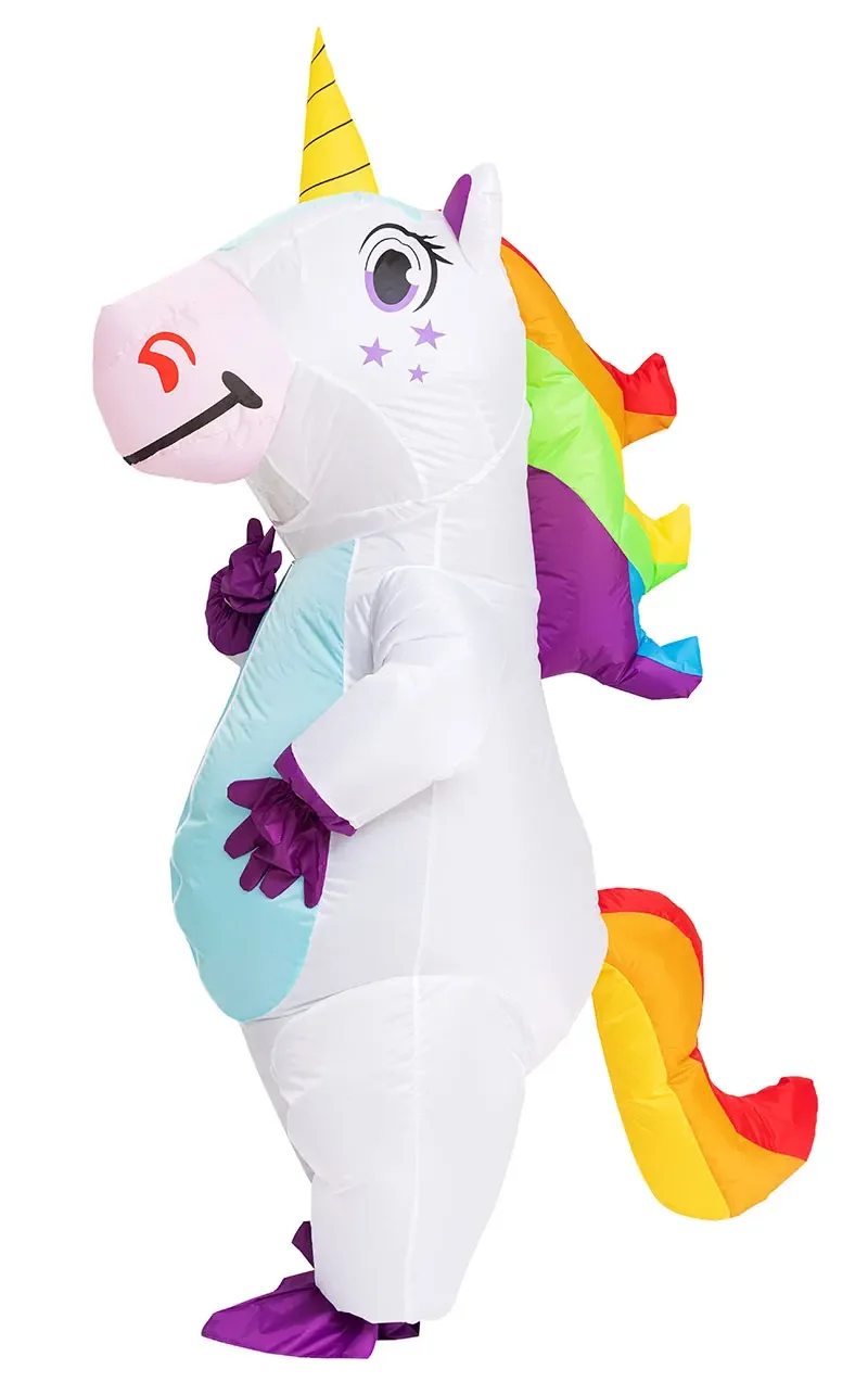 Disfraz de unicornio inflable para adultos y niños, disfraces de arcoíris para Halloween, para hombres y mujeres, para carnaval, mascota, Purim,