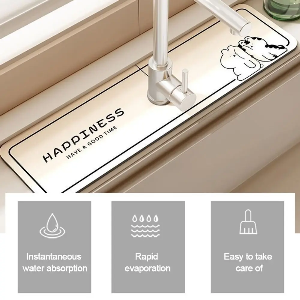 Cartoon Animals Faucet Draining Mat Multifunction Anti Splash Sink Splash Mats Quick Dry Convenient Countertop Protector