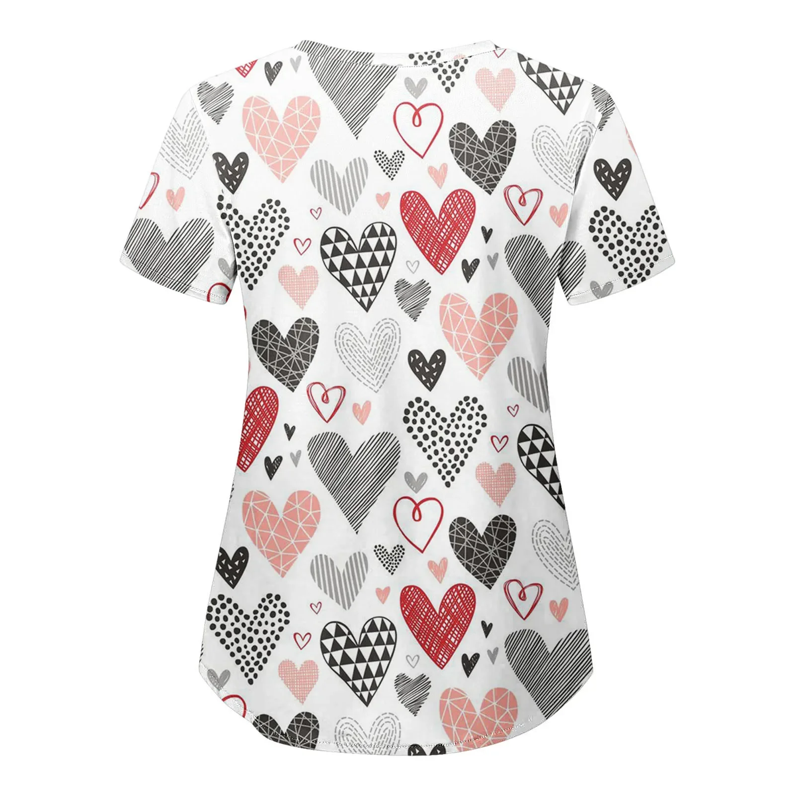 Uniforme de travail à manches courtes pour femmes, chemisier avec poches, chemise d\'infirmière, haut d\'allaitement, coeur mignon imprimé, soins en Y