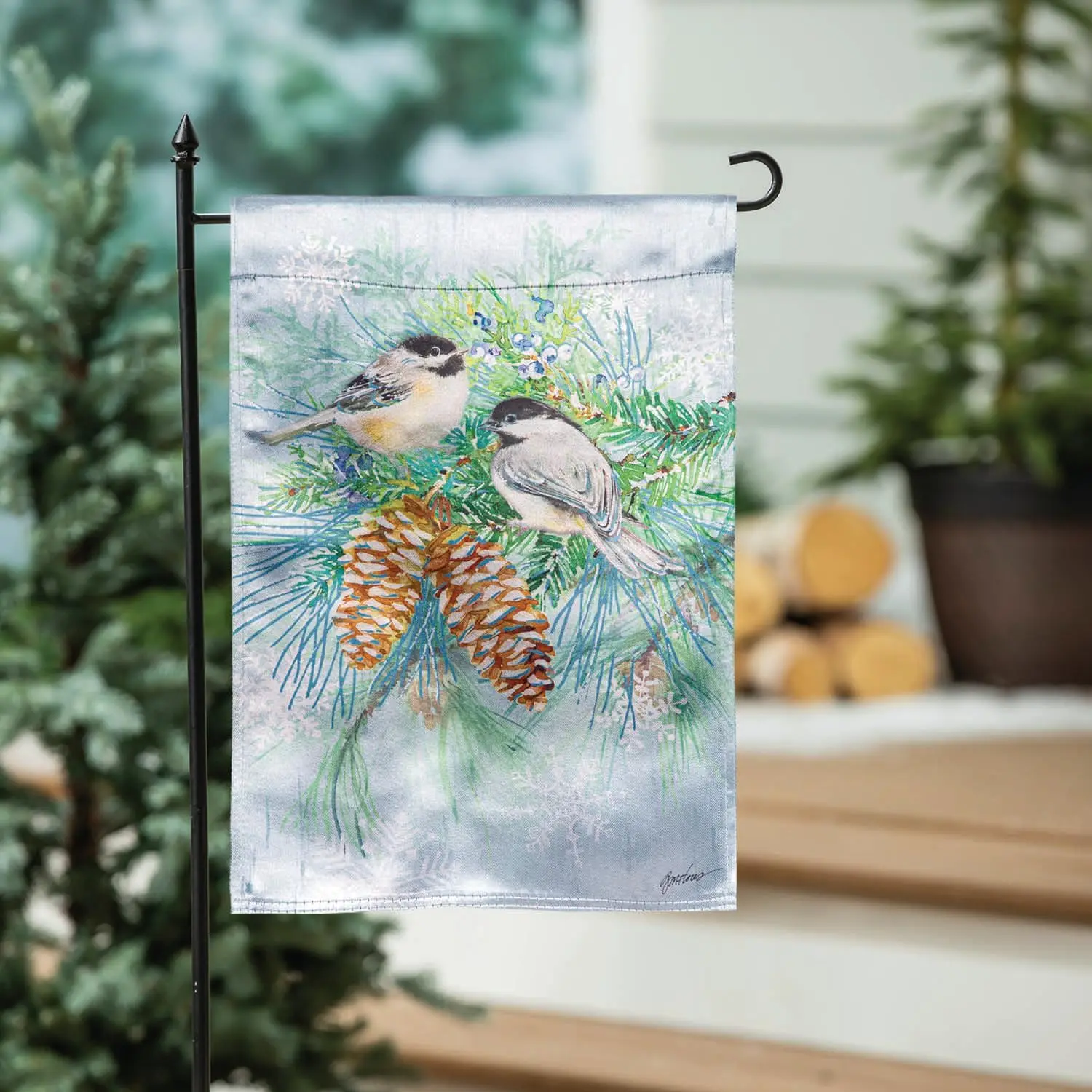 Evergreen Flag Winter Frost Welcome Garden Flags 12x18 Double Sided, Small Garden Flags for Outside, Christmas Garden Flag, Wint