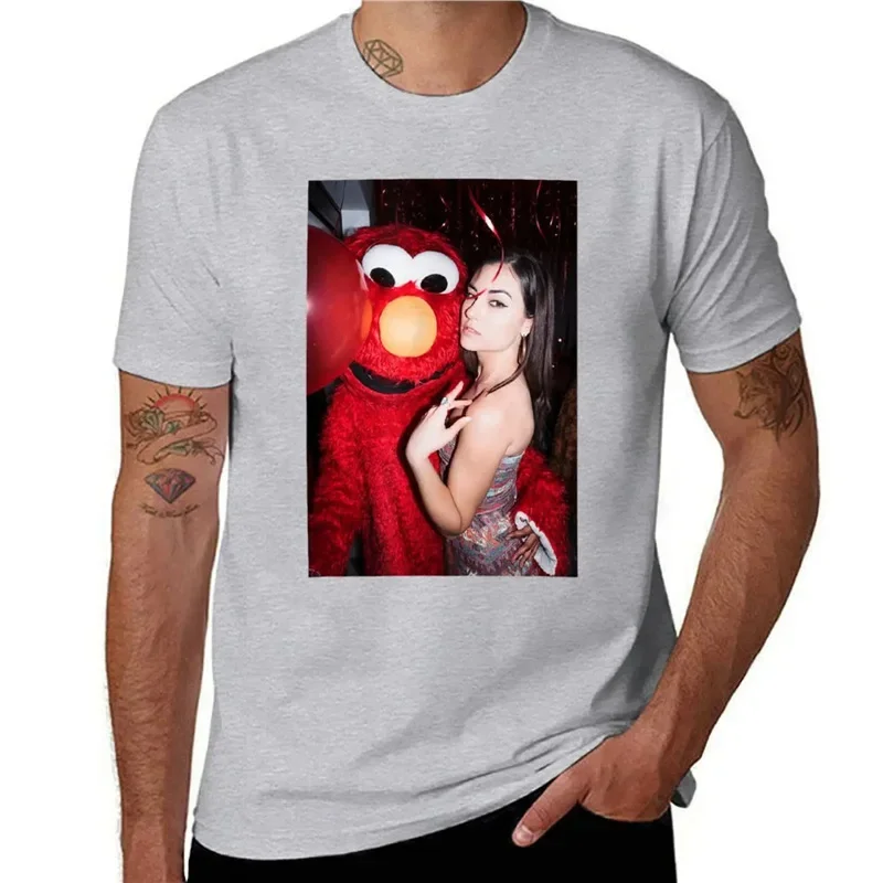 حار 2025 ساشا رمادي الوزن الثقيل الجمالية القطن طاقم الرقبة تي شيرتات قصيرة الاكمام المرأة ملابس عصرية S حجم تي شيرت #3