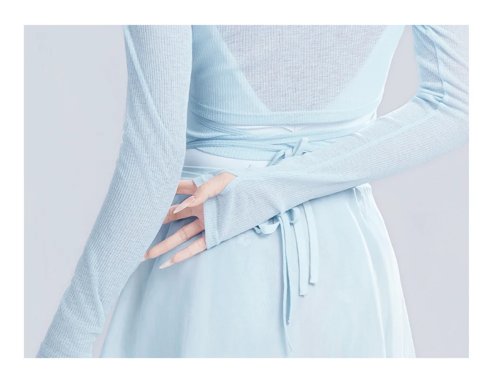 Transparentes Ballett-Tanzoberteil mit langen Ärmeln aus Mesh für Erwachsene, Überwurf für Damen-Tanzkleidung – Detail 4