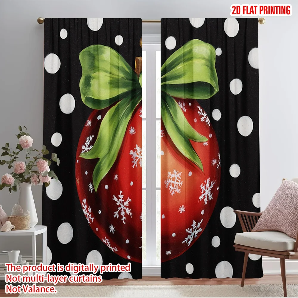 2pcs,2D plane printing Curtains&Window Treatment Xmas Ball Polyester Woven (without rod) Art Deco Festive for Bedroom, Living