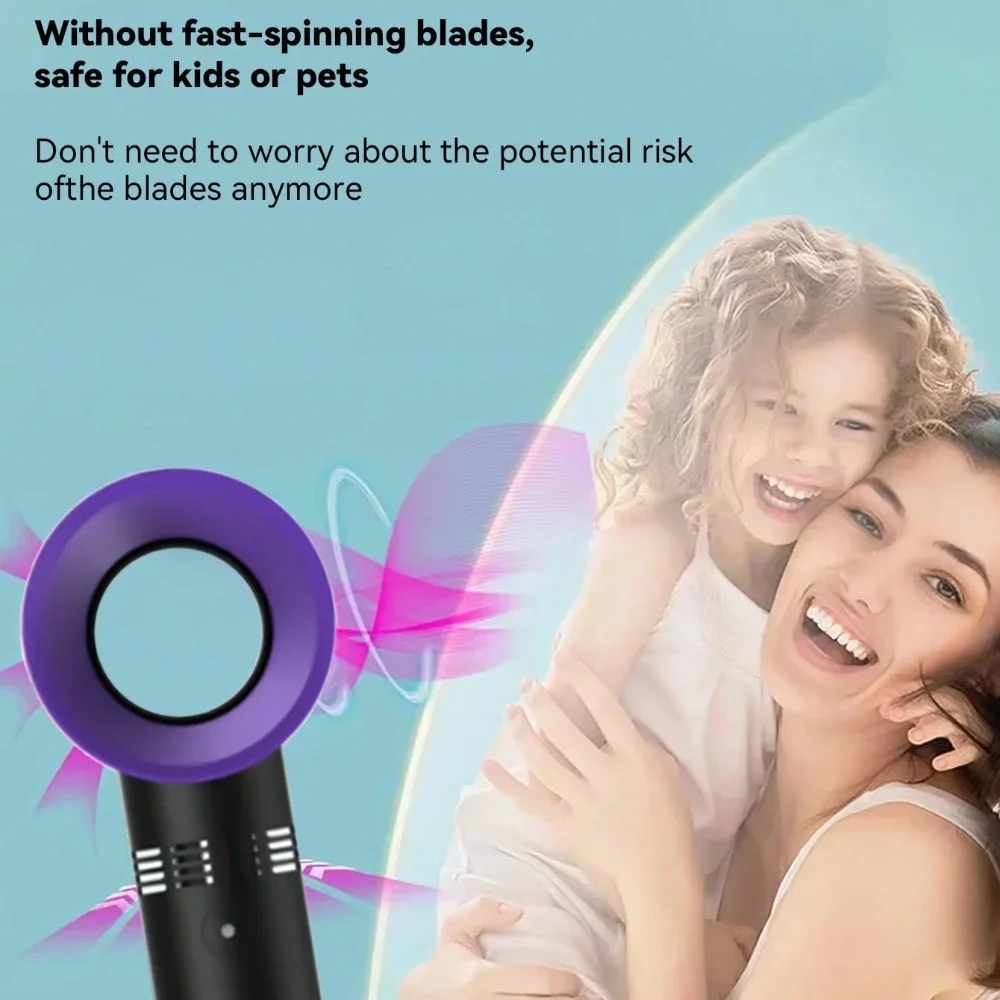 USB Rechargeable Handheld Mini Bladeless Ultra Silent Fan Portable Bladeless Fan Travel Fan Outdoor Office Fan