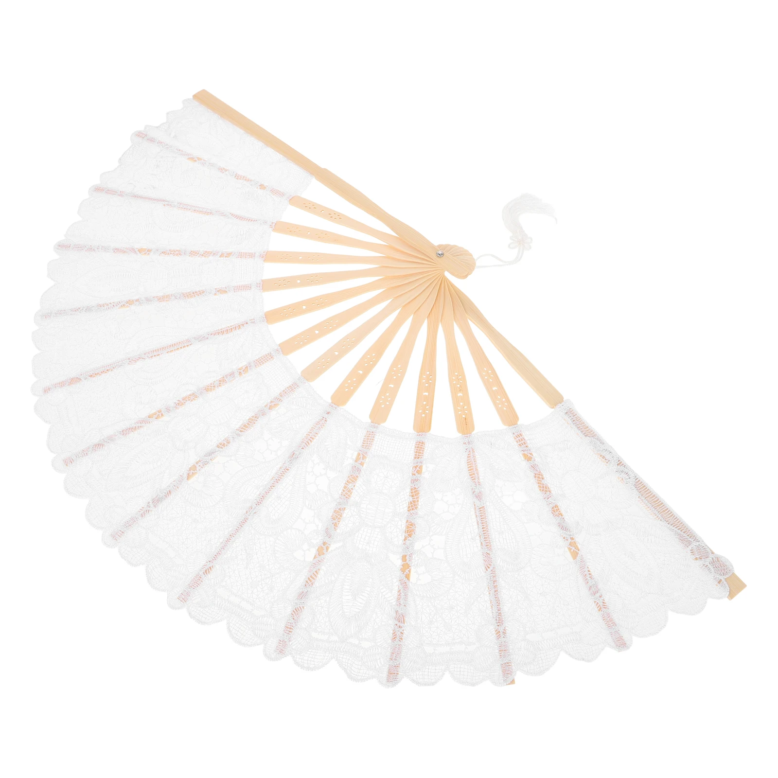 

Lace Hand Decorative Silk Folding For Women Wedding Bridal Party Masquerade Home Decor Bamboo Wood Frame Elegant Tassel Portable