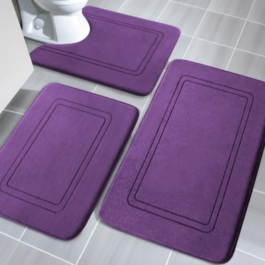 

Memory Foam Bath Mat Set Bathroom Rugs Sets 3 Pieces Non Slip Bath Mats for Bathroom Super Soft and Water Absorbent Bath Rug Se