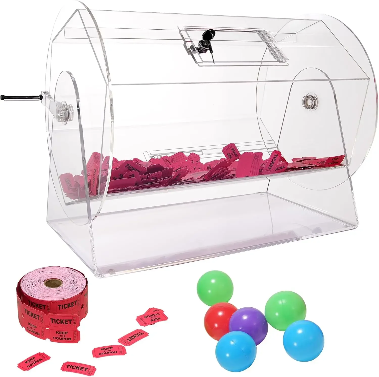 Acrylic Raffle Drum,Professional Raffle Ticket Spinning Cage with 2 Keys, Transparent Lottery Spinning Drawing