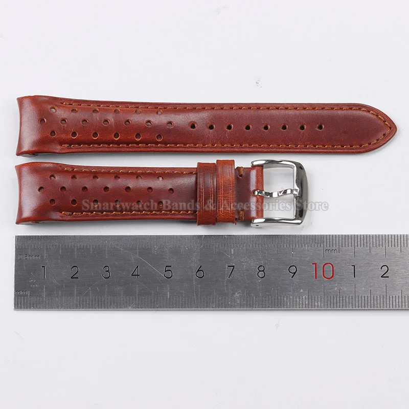 Curved End 20mm 22mm Leather Watch Strap Waterproof Sport Wrist Band Cowhide Strap Replacement Men Women Bracelet Pin Buckle