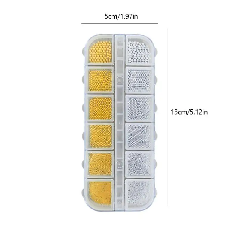 Petites perles en acier pour Nail Art, 12 grilles, 0.6-2mm, taille mixte, Design 3D, or, argent, bijoux, pointes de manucure, breloque, Micro boule, décor à faire soi-même