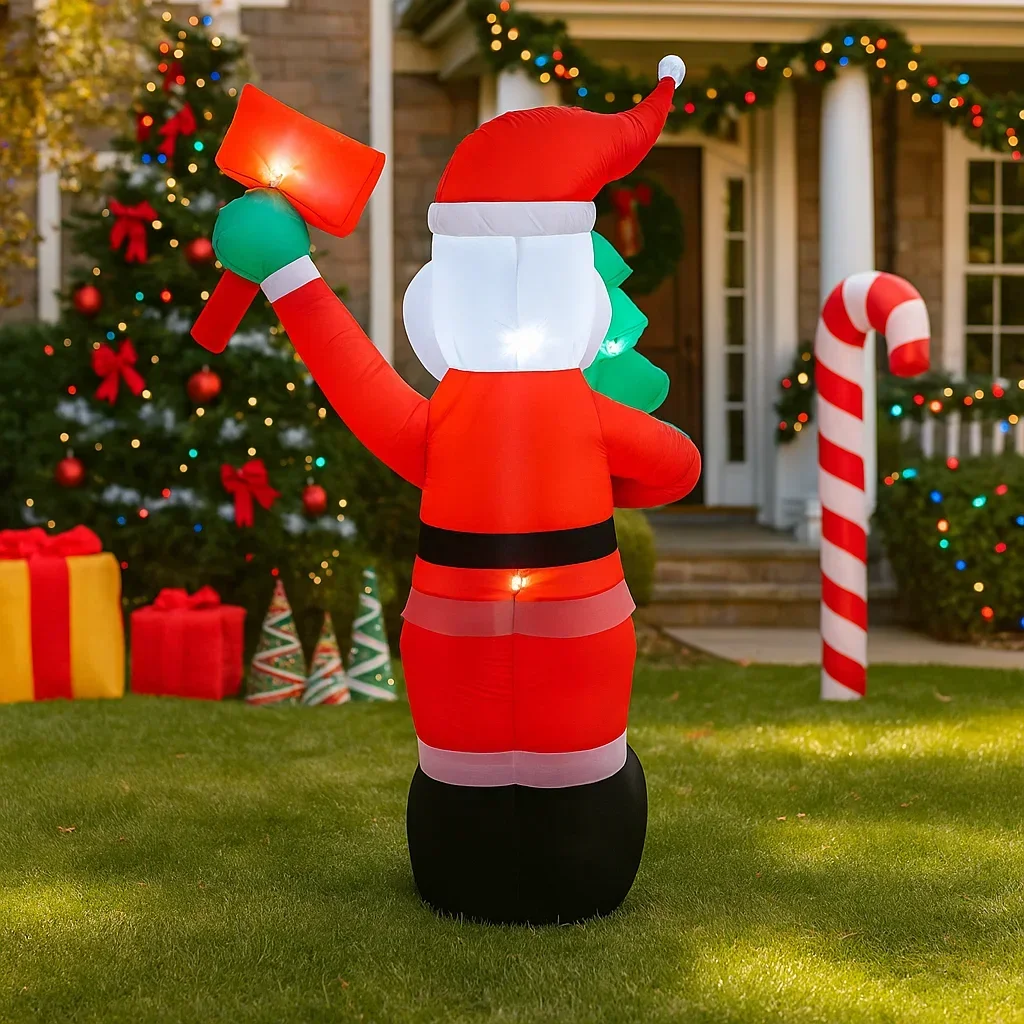 6FT Christmas Decorations Inflatable Holding Tree Santa Claus Welcome Toys Home Yard Xmas Ornaments LED Decor Christmas Suppli