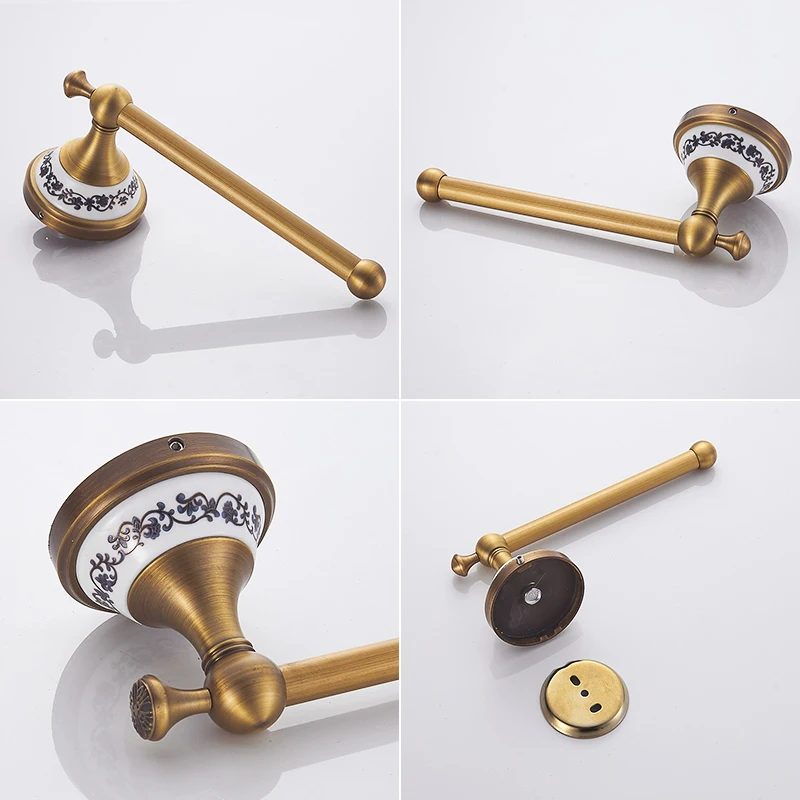 Antique Brass Gold Wall Mounted Toilet Paper Roll Holder, Toilet Paper Roll Dispenser Simple Rod Type Toilet Roll Holder EL3186Z