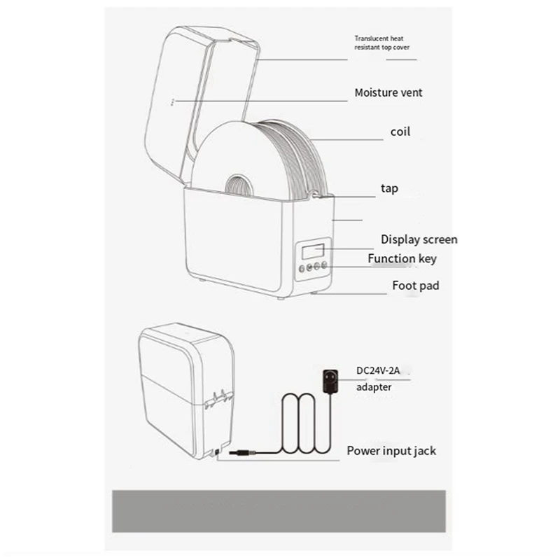 AF91-Filamen Kotak Kering Suhu Dapat Disesuaikan 1Kg Menjaga Filamen Kering Pemegang Aksesori Printer 3D Putih