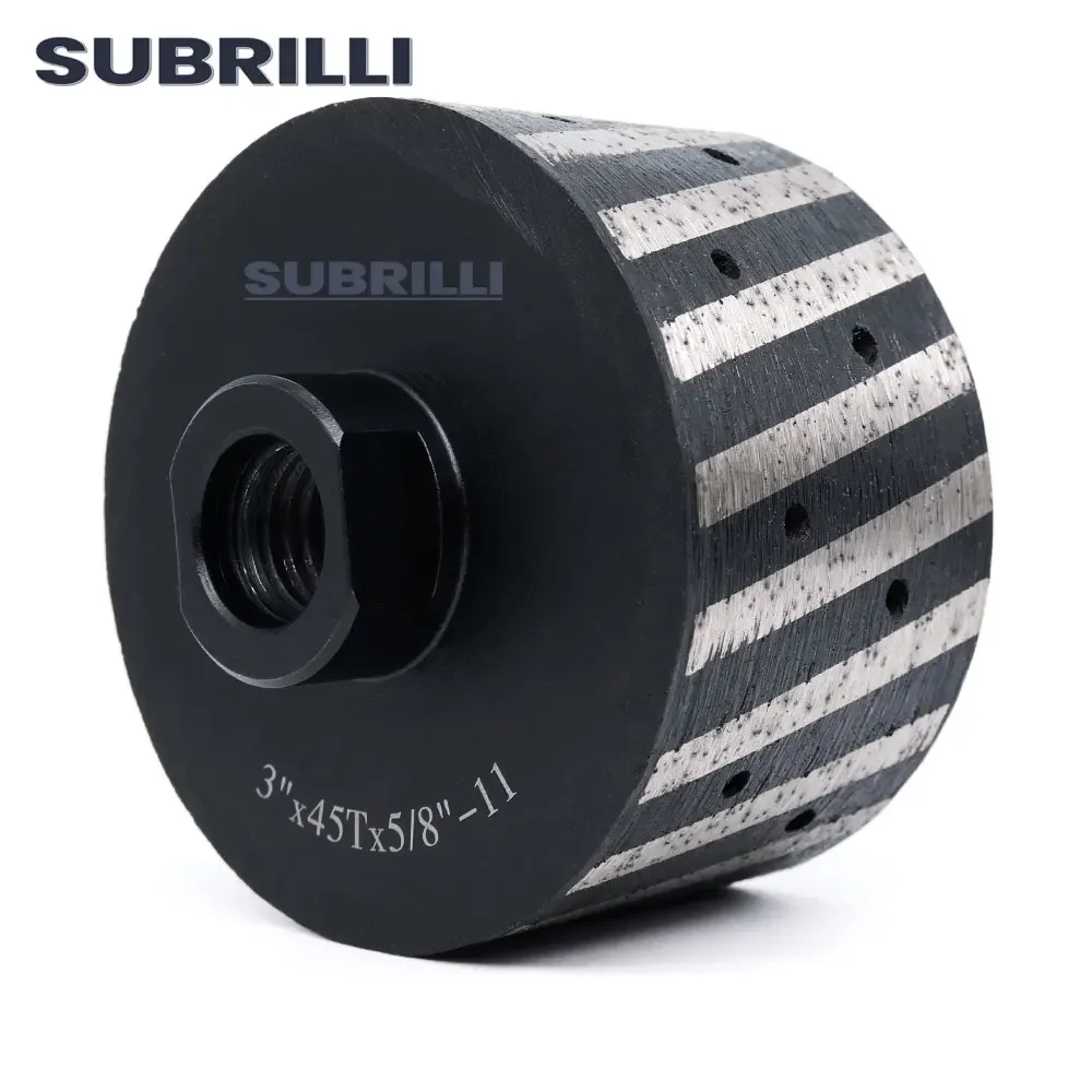 

SUBRILLI 3 Inch Diamond Drum Wheel Metal Bond Resin Filled Zero Tolerance For Granite Marble Coarse Grit M14 5/8"-11