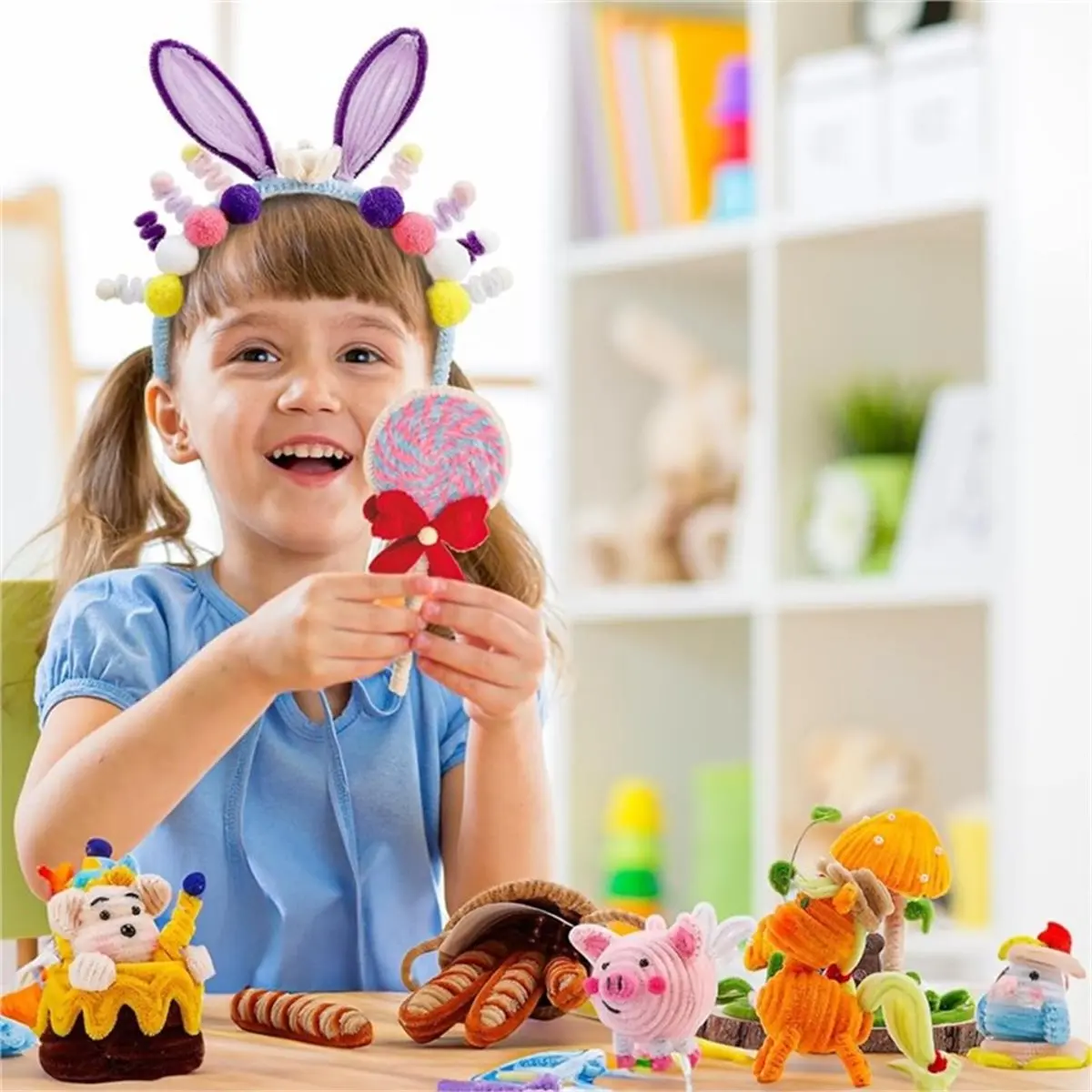 11·11COUPON 700PCS Pipe Cleaners Flower Kit , 7 Colors Pipe Cleaners Flowers Kit Macaron Pastel Pipe Cleaner for Art Projects view 6