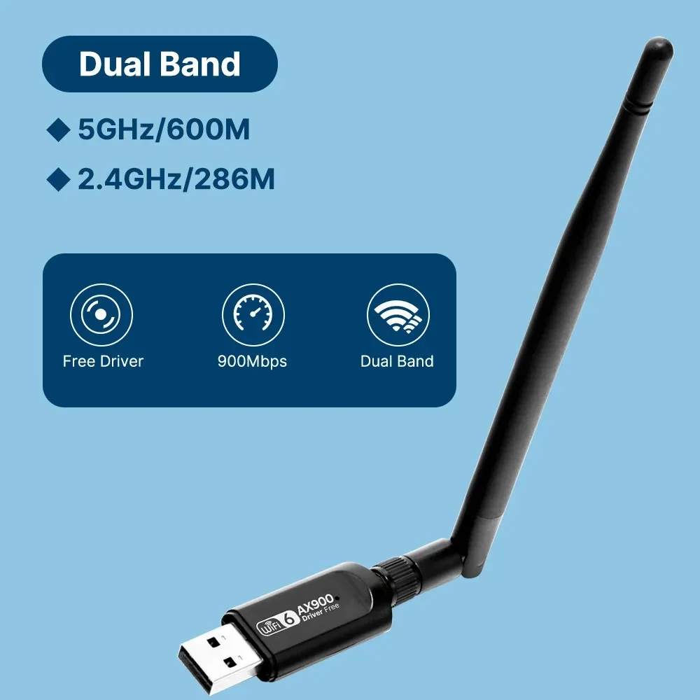 WiFi 6 AX900 USB Adapter Dual band 2.4G&5Ghz 5dbi Antenna USB Dongle WiFi Wireless Receiver Driver Free 900Mbps For Win 10/11