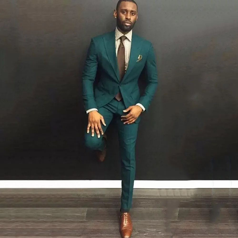 Army Green Suit Slim Fit Mens Business Casual Wedding Party Suits Groom Peak Lapel 2Piece (Blazer+ Pants)Costume Homme