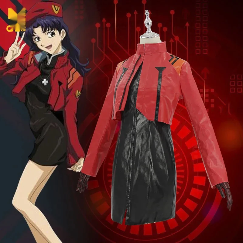 

Katsuragi Misato Cosplay Costume Halloween Masquerade Katsuragi Misato Full Set Red Jacket Dress Anime Uniform Misato Outfits