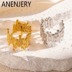 ANENJERY Stainless Steel Irregular Vertical Bar Open Ring for Women Simple Personality Ins Jewelry Gifts Wholesale
