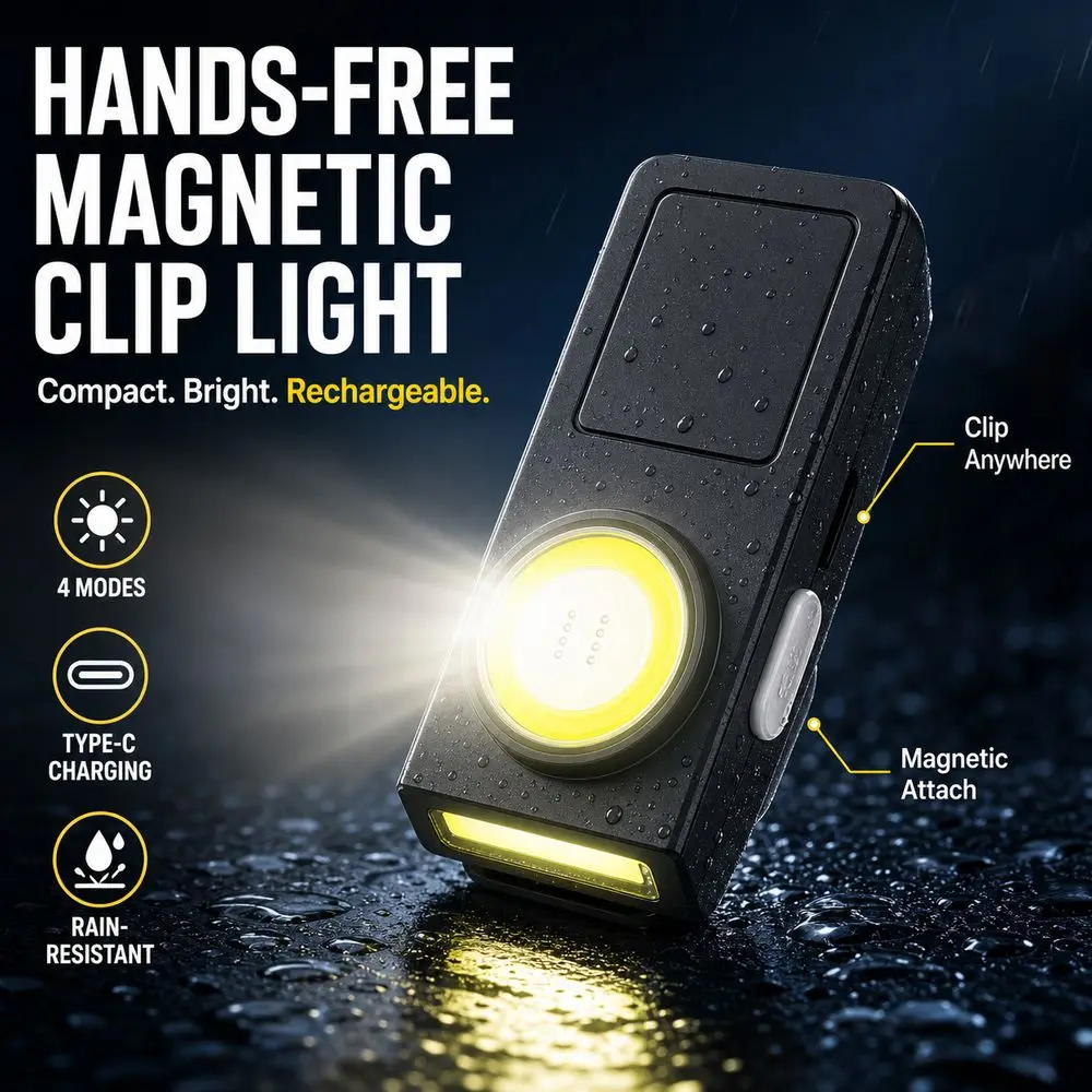 Plastic COB Clip Light Magnetic Attachment Multiple Lighting Modes Rechargeable Clip Light Integrated Clip Rain Resistant