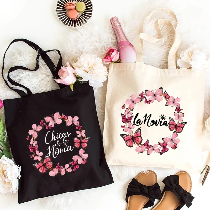 Bolsas de compras de ombro para mulheres, Bachelorette Hen Party, Sacola de casamento nupcial, Spanish Girl Team, Bride Squad, Single Farewell Canvas