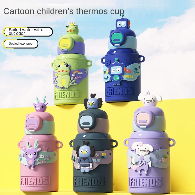 

Cartoon children cute doll thermos cup, stainless steel portable straw water cup