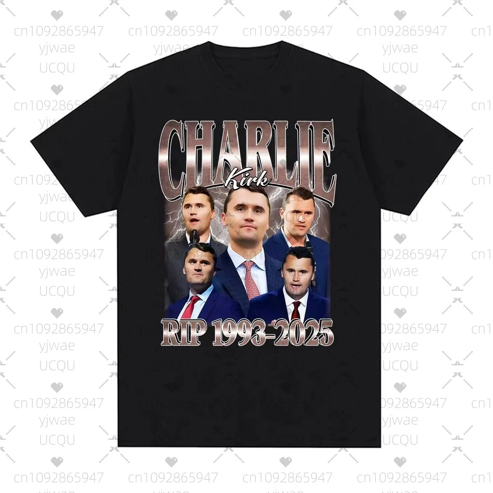 Homens cômicos Charlie Kirk RIP 1993-2025 político comemorativo retro gráfico masculino e feminino verão impressão manga curta camiseta masculina