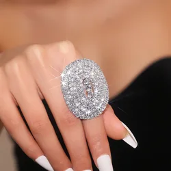 Luxury Sliver Crystal Rings for women Big Hollow Women Wedding Band Cubic Zirconia Statement Rings for women Jewelry