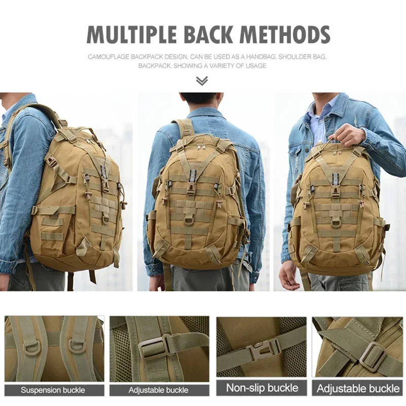 40L Camping Backpack Men\'s Bag Travel Bags Tactical Molle Climbing Rucksack Hiking Outdoor Reflective Shoulder Fishing Bag