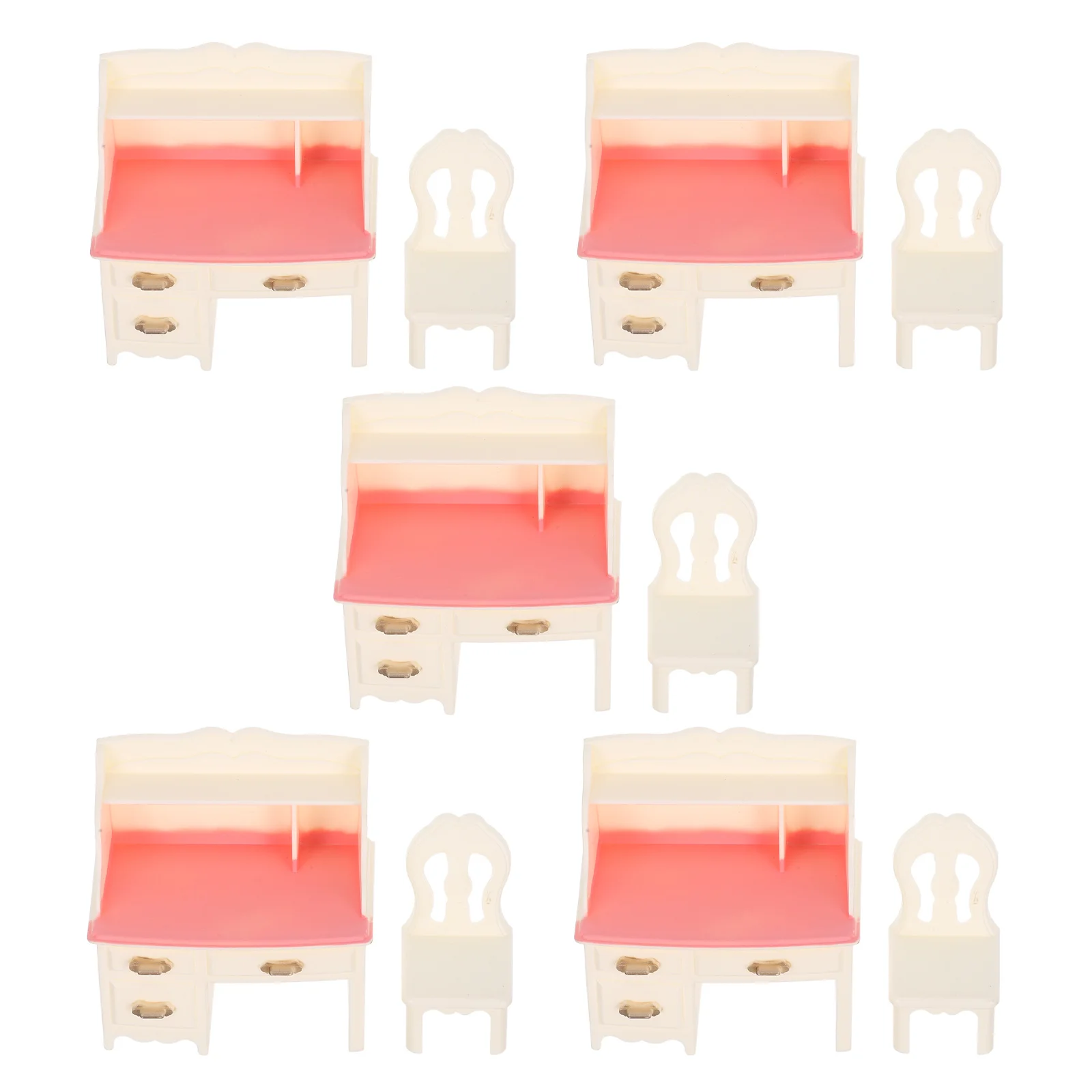 5 conjuntos de móveis de mesa e cadeira em miniatura, materiais seguros de plástico liso para mini casa, escritório, decoração de cena de estudo