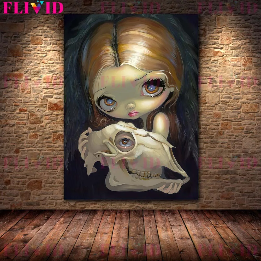 Gothic Witch Fairy And Vampire Countess Wall Art Canvas Painting Devil Girl Poster Prints Witchcraft And Skeleton Magic Decor