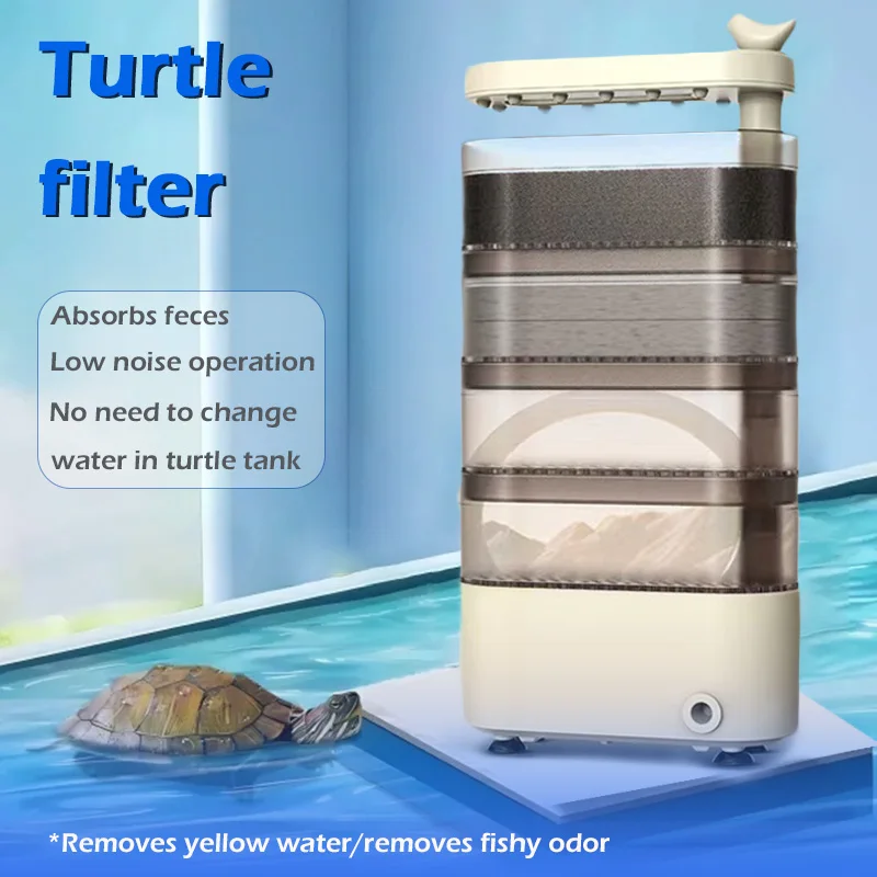 Turtle Tank Waterfall Filter Low Water 3-In-1 Suction Purification Recirculating Filter Box Fecal Clean Up