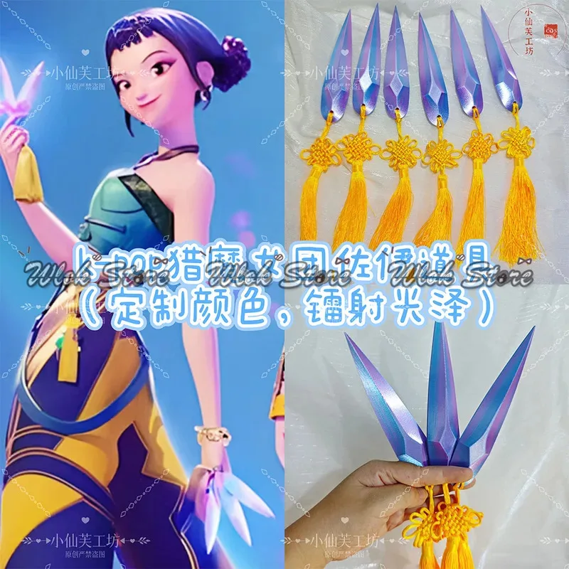 Zizi 2025 أنيمي KPop شيطان HUNTR/X زوي تأثيري الدعائم 6 قطعة السكاكين الطائرة مع الصينية عقدة شرابة للنساء حفلة الهالوين Carn