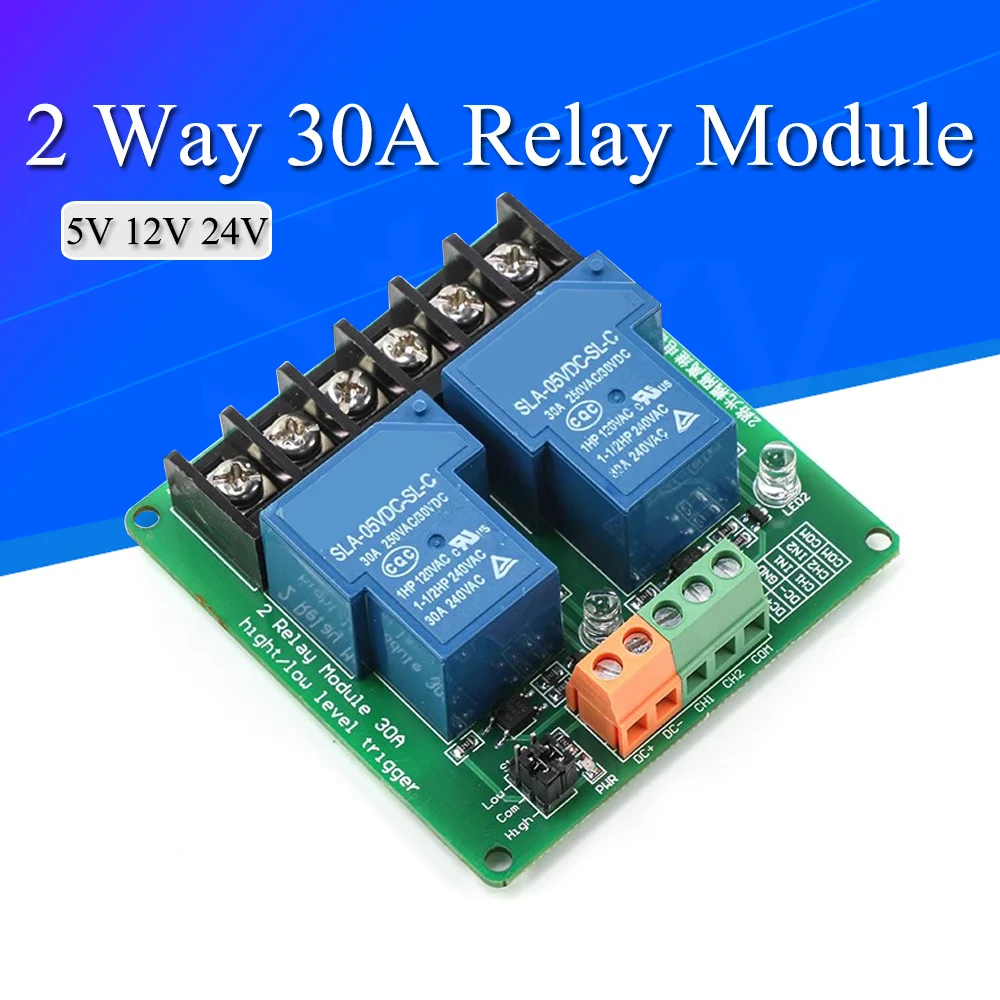 2-way 30A high and low level trigger relay module 5V 12V 24V smart home automation control