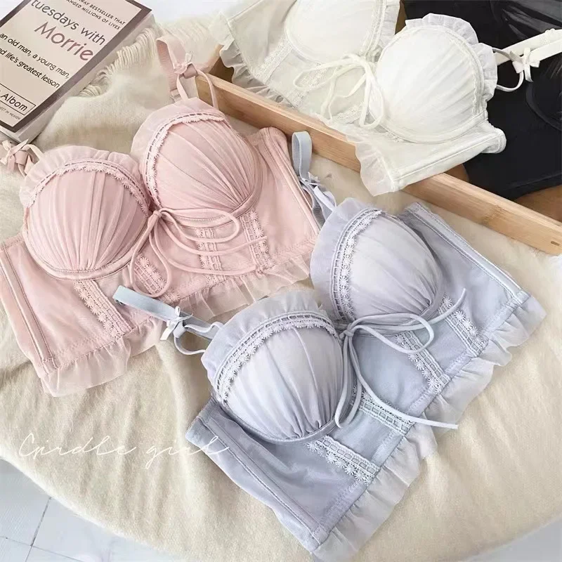 Women Bralette Lace Mesh Underwear Top Bras for Women Sexy Wrapped Chest Thin Cup Top Sweet Cute Wire Free Breathable Lingerie