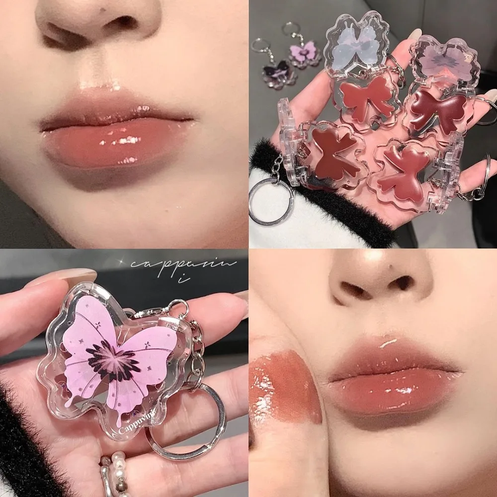 Neue Lippen pflege Capuvini Schmetterling fester Lip gloss feuchtigkeit spendender Schlüssel bund Lippenstift Schönheit Geschenk Lippen balsam