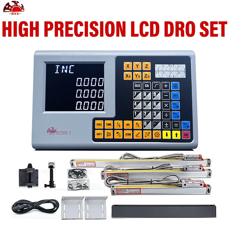 Complete Set 3 Axis LCD DRO Digital Readout with 3 Pieces 50-1000mm Glass Linear Scale Encoder Sensor For Milling Lathe GCS906-3