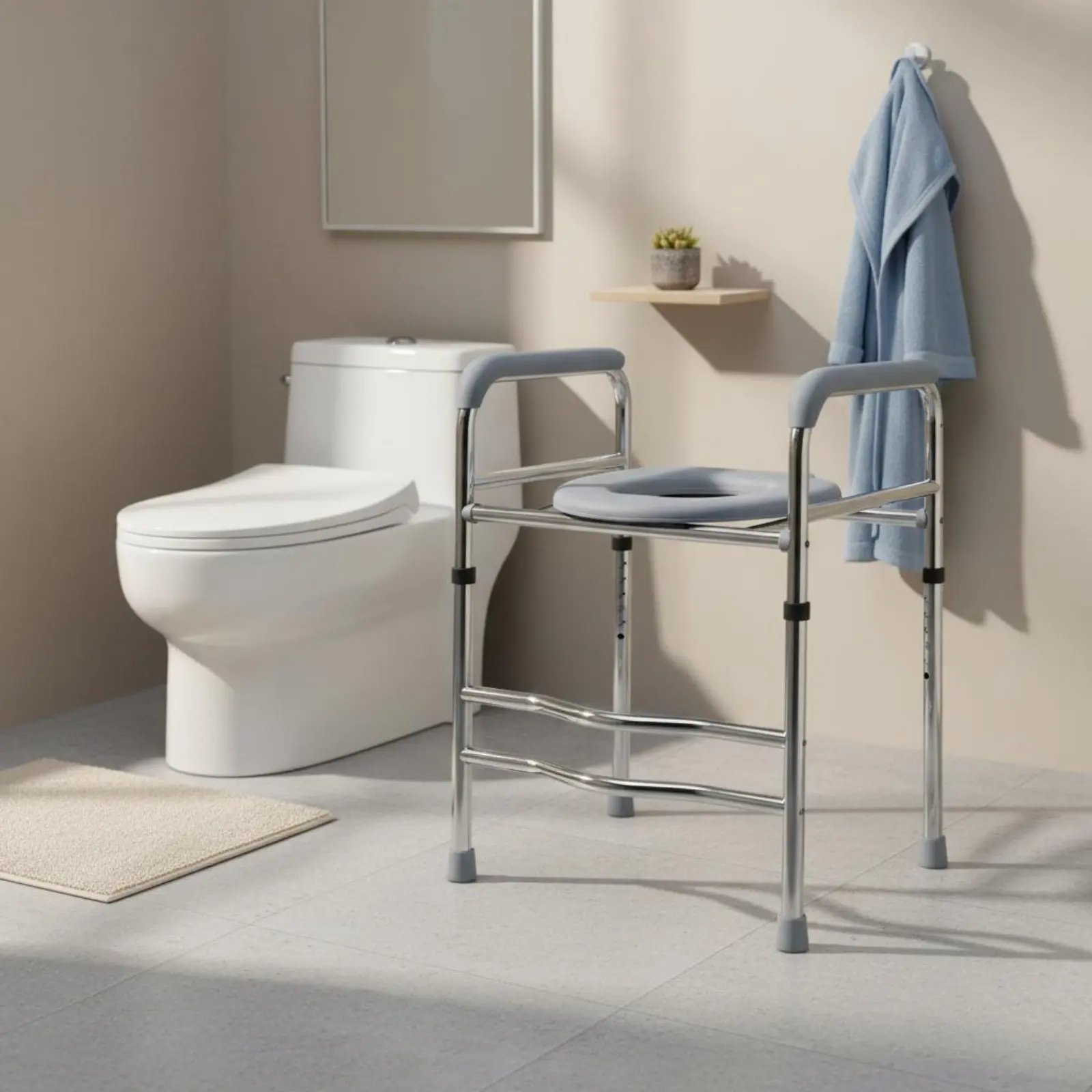 

Raised Toilet Seat with Arms Non-Slip Adjustable Toilet Safety Rail Commode Safety Frame Sturdy Support Mobility Aid Sturdy Duty