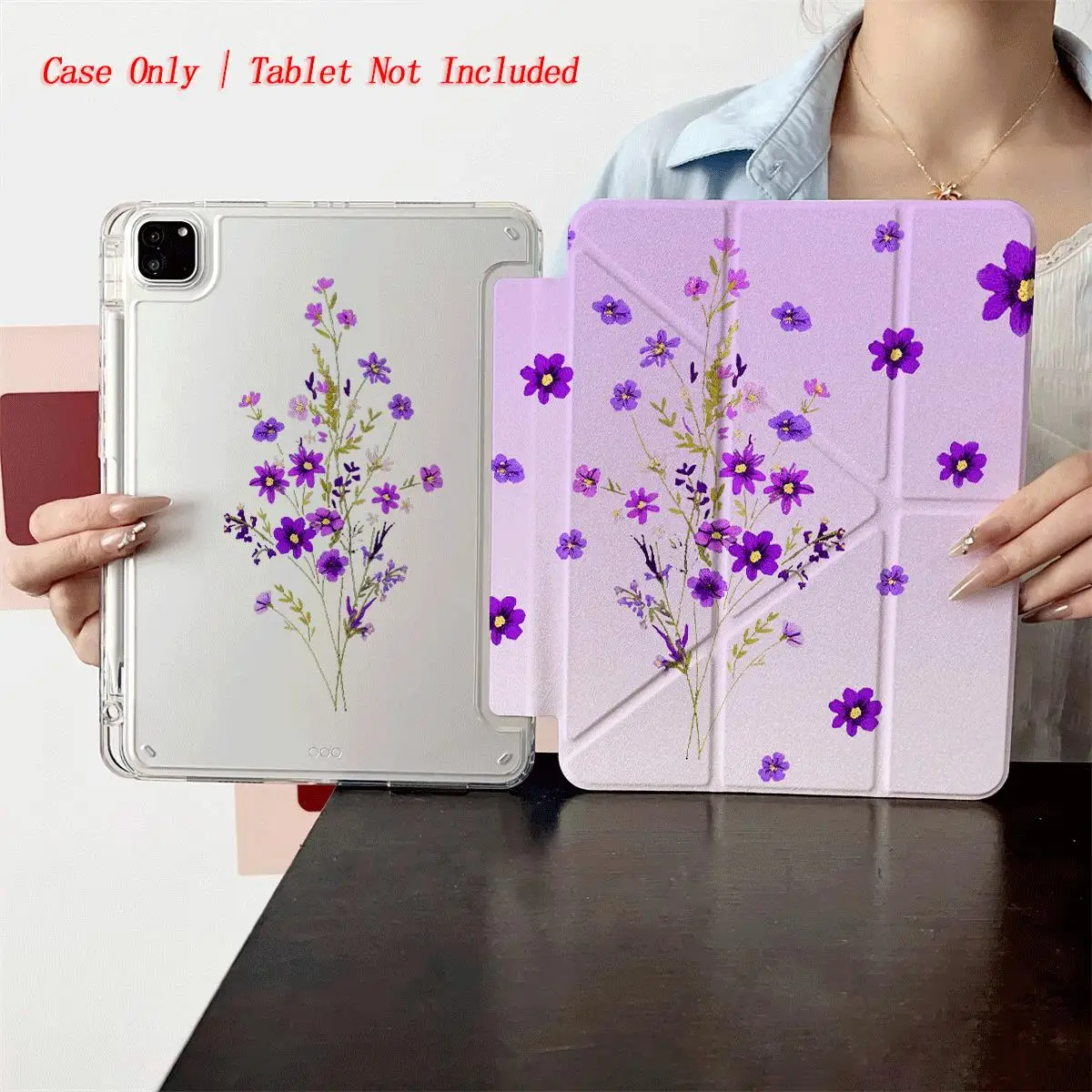 

Romantic Y-Fold Acrylic Soft Purple Mini Floral Print iPad Case For Apple iPad Pro/Air/Mini Slim Anti-Scratch Cover