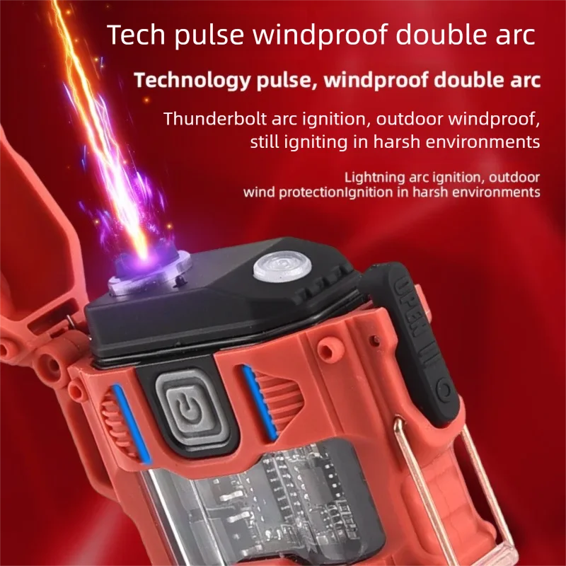 D-54， New model, strong light with long-range illumination, ABS， Portable, LED flashlight, windproof, dual arc flame, lighter