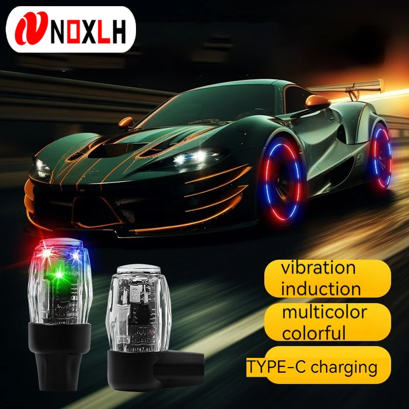 2/4Pcs Colorful Motorcycle Cycling Wheel Car Tire Valve Caps LED Car Lantern Spokes Hub Tyre Lamp Wheel Caps Air Nozzle lamp