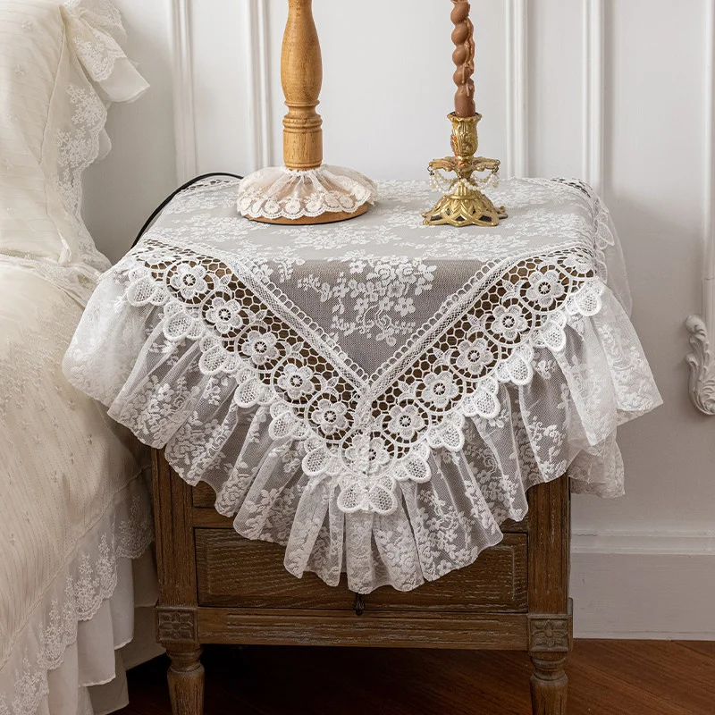 French Style Bedside Table Cover Cloth Lace Light Luxury Square Tablecloth Dust Cover Refrigerator Washing Machine Dust Cover