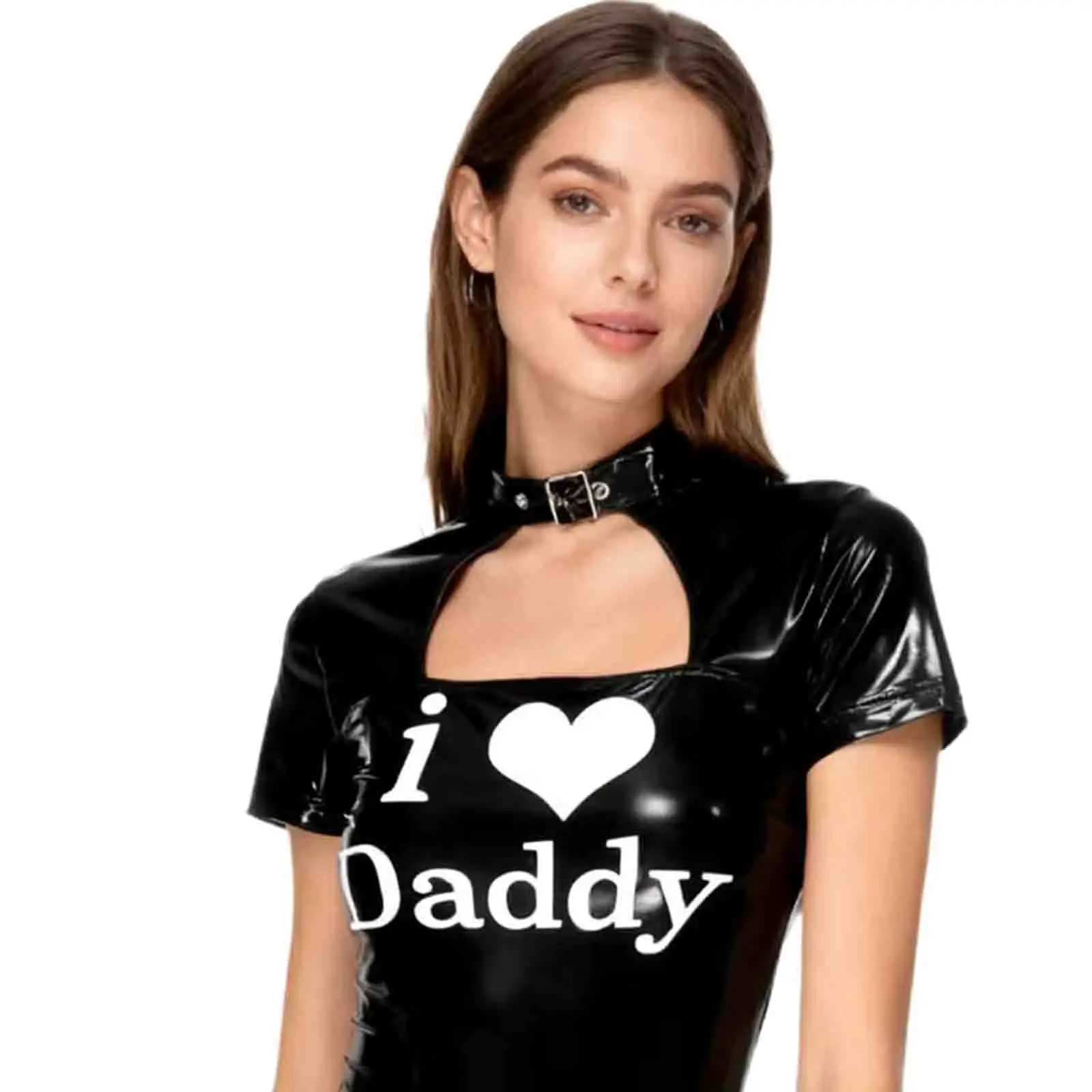 

Women Shiny Leather Pole Dancing Bodysuit Short Sleeve Wet Look Jumpsuit for Lingerie Dating Nightwear Party Club Dance Suits