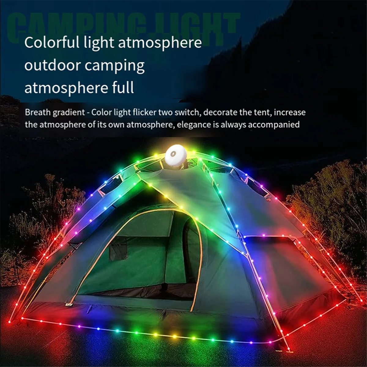 Camping String Lights, LED Light String,2 in 1 Design 2000mAh Rechargeable 10m Outdoor Waterproof Tent