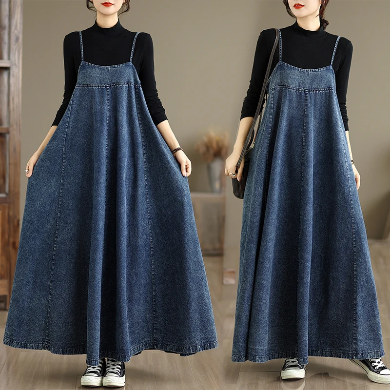 Retro Lazy Vaion Denim ter Dr Women's Long Skirt Cotton Polyester Blend Casual Wear All Seasons Long Dr