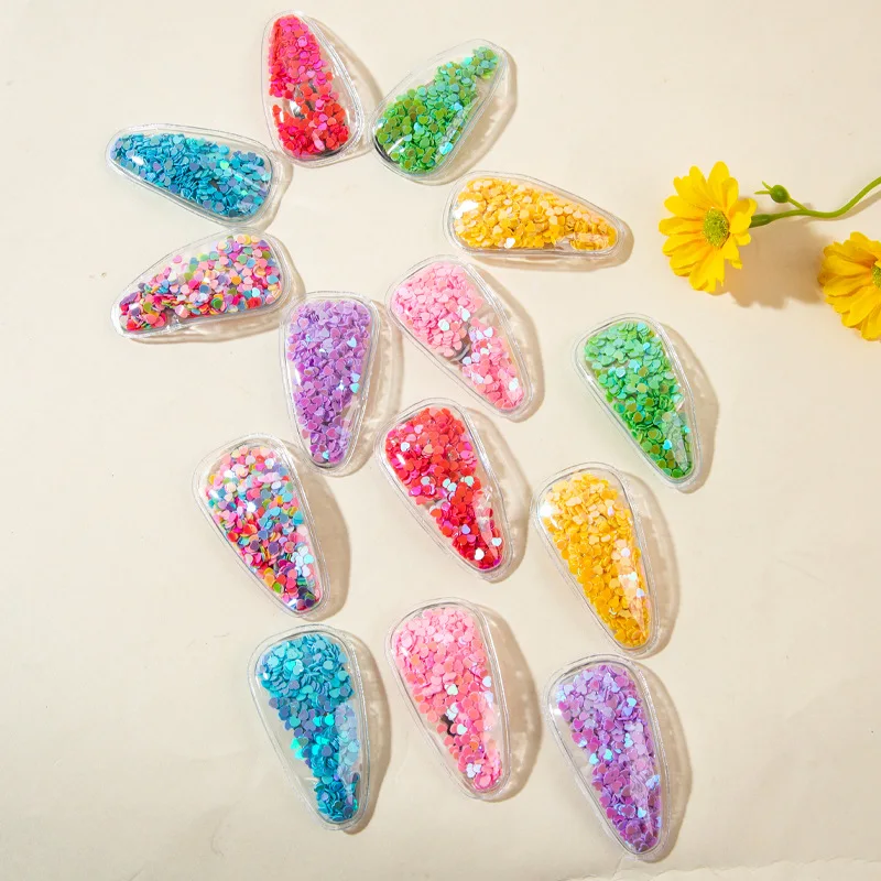 20Pcs/Lot Children Hair Accessories DIY Transparent Shaped Inflatable Sequin Water Drop Hair Clip Girls Head Decoration Material