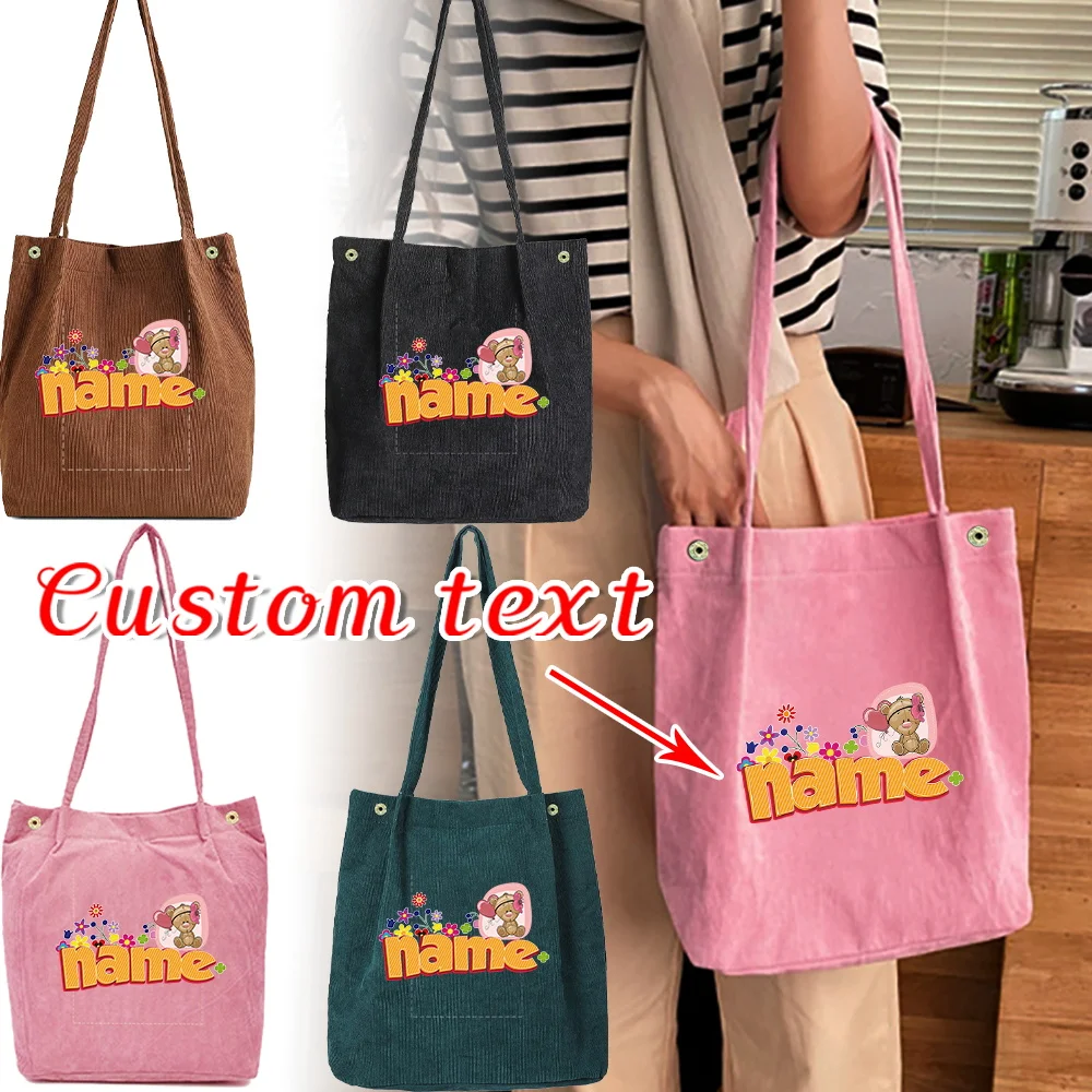 

Personalized Customization Name New Women's Corduroy Shopping Bag Canvas Shoulder Bag Storage Casual Women's Handbag