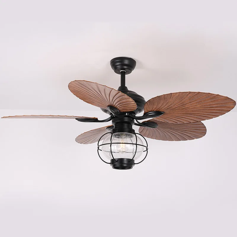 Frequency conversion mute American electric fan lamp dining room living room retro ceiling fan lamp bedroom decoration remote co