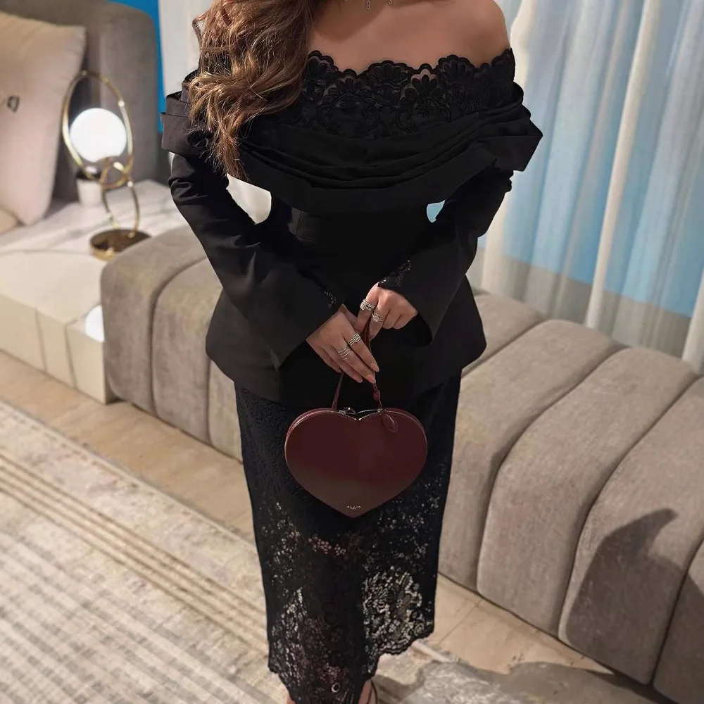 2025 Vestido de noche de encaje con hombros descubiertos y bodycon sexy para mujer