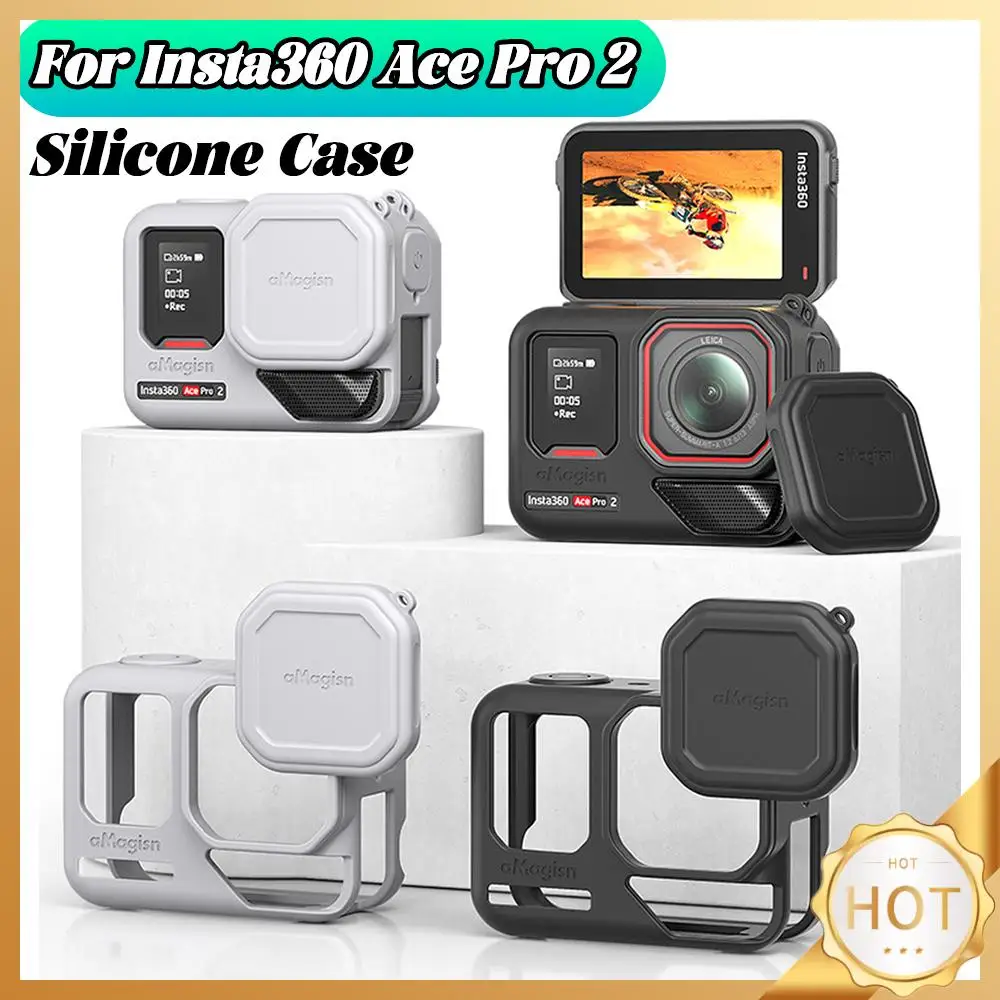 For Insta360 Ace Pro 2 Silicone Protective Case Anti-Scratch Protective Cover Silicone Case/Anti-lost Strap/Neck Strap/Lens Cap